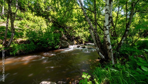 Stream flowing through a lush forest