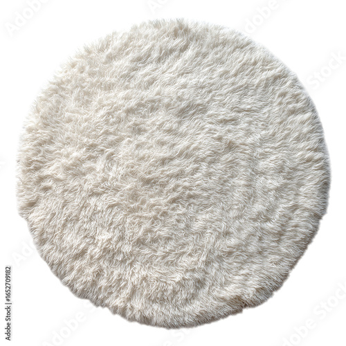 White fluffy round floor carpet on transparent background