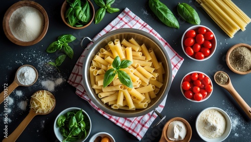 Wallpaper Mural Aerial shot showcasing key ingredients used in authentic Italian pasta dishes Torontodigital.ca