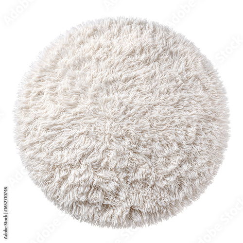 White fluffy round floor carpet on transparent background
