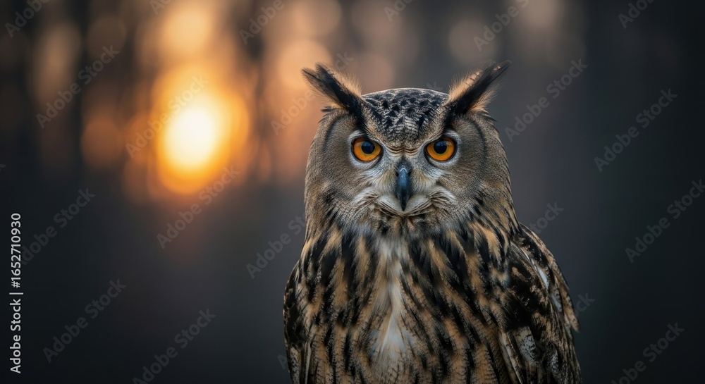 Fototapeta premium Close-up of an owl at sunset