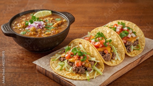 Rich beef soup served along...