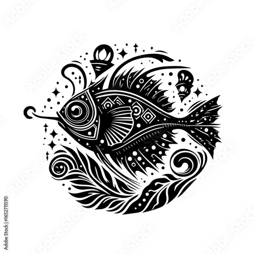 Vintage style illustration of an anglerfish isolated on white background