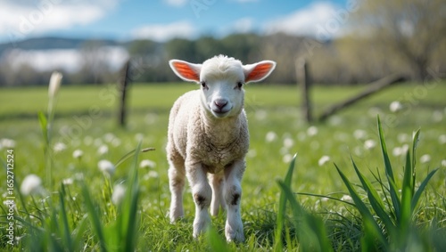 Pasture scene with sheep fe...