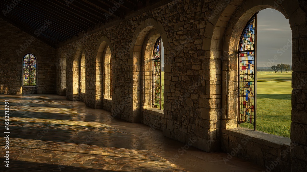 Fototapeta premium Stained Glass Windows Interior Historical Building