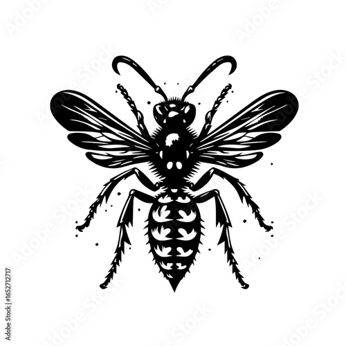 Hand drawn wasp isolated on white background, a stinging insect in nature