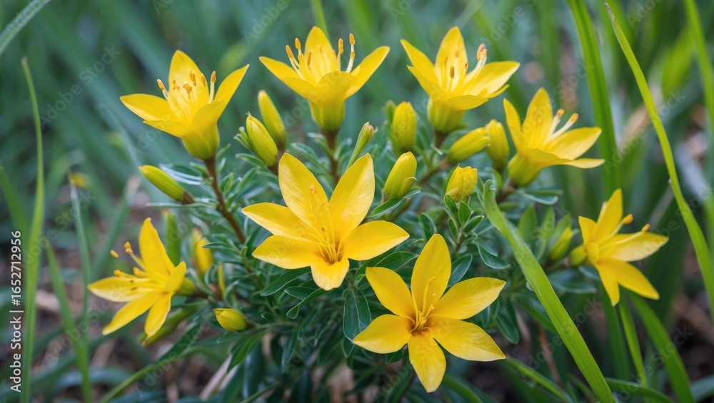 Obraz premium The vibrant yellow flowers from the Caesalpinia pulcherrima variety, a tropical shrub with butterfly-like red violet blossoms.