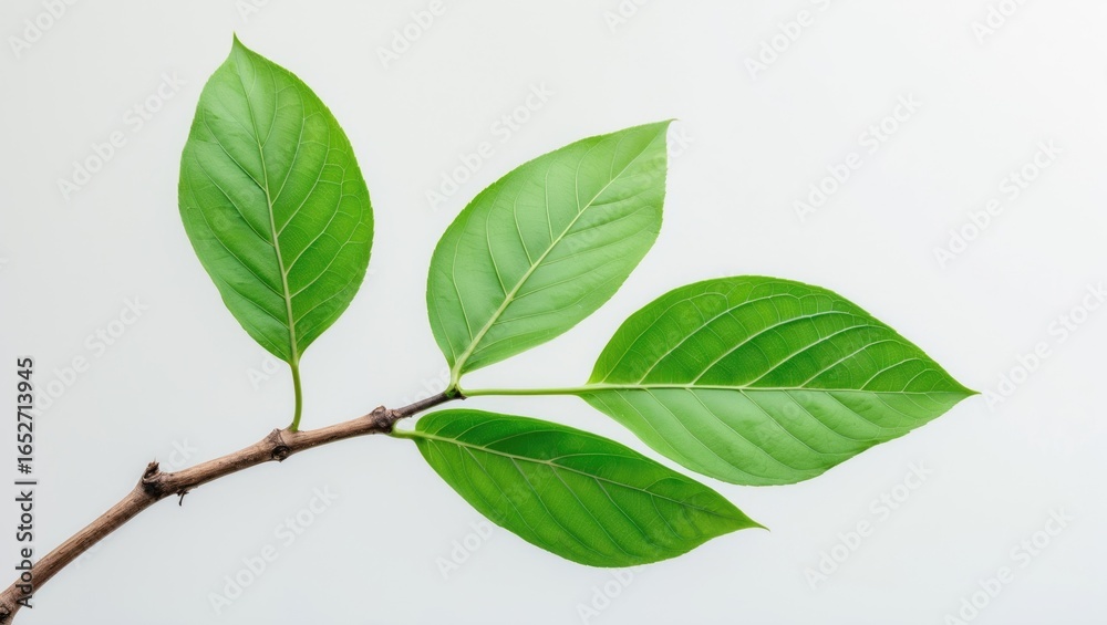 Fototapeta premium Isolated green leaf against white backdrop, perfect for graphic design