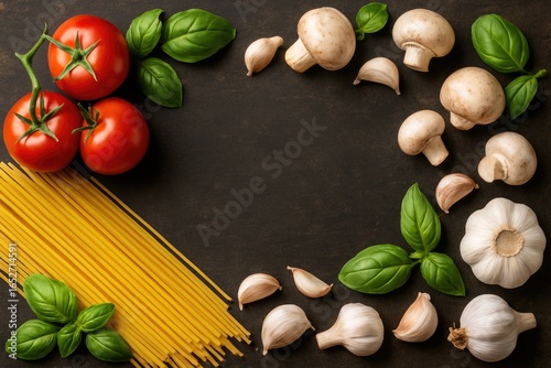 Delicious dish with pasta, ...