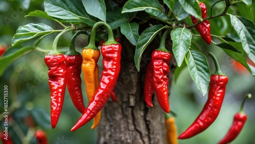 Bright red chili peppers ha...