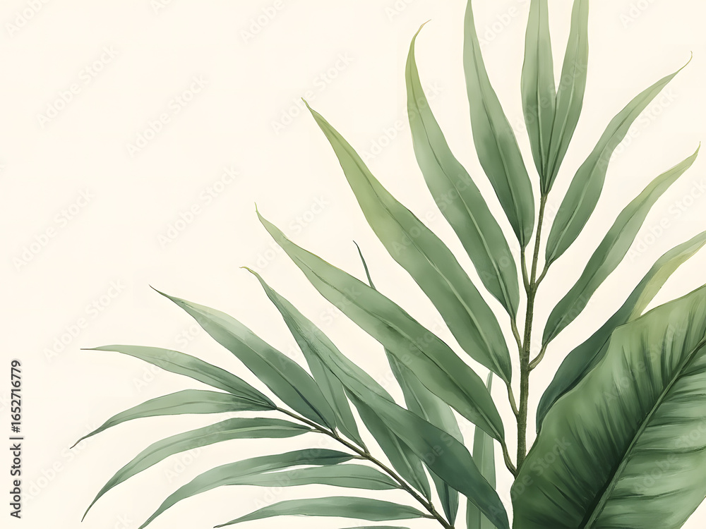 Obraz premium Elegant Green Leaves on Minimal Natural Background