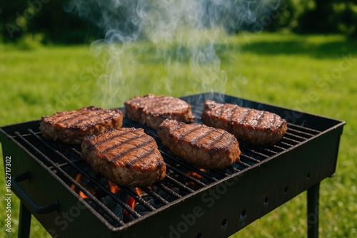 Barbecued meat on the fire