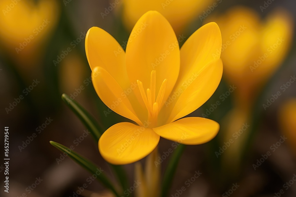 Obraz premium Close-up shot of yellow crocuses blooming in spring
