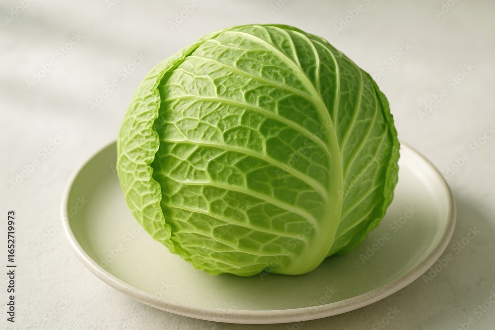 Fototapeta premium Plate featuring vibrant green cabbage