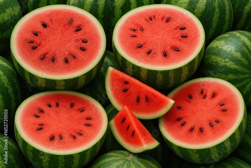 Freshly cut watermelon halv...