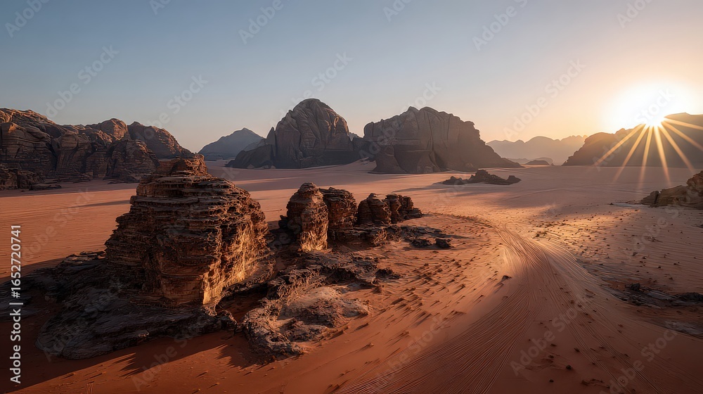 Fototapeta premium Sunrise Over Wadi Rum Desert Landscape