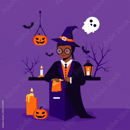 Black Witch Casting a Spell for Halloween