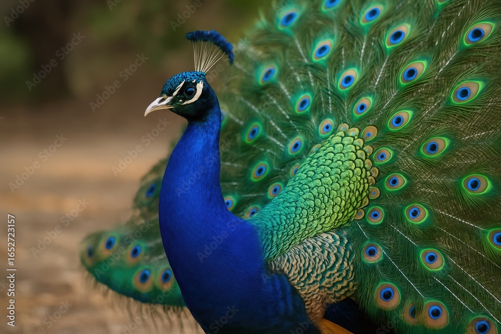 Obraz premium Male peacock showcasing colorful plumage