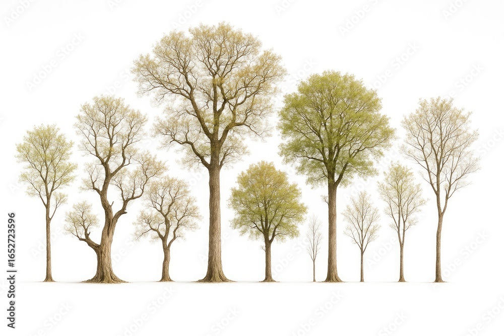 Fototapeta premium Trees displayed individually against a white background, perfect for use in web and print design
