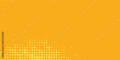 Yellow halftone pattern. Retro comic gradient background. Bright orange pixelated dotted texture overlay. Cartoon pop art faded gradient pattern.