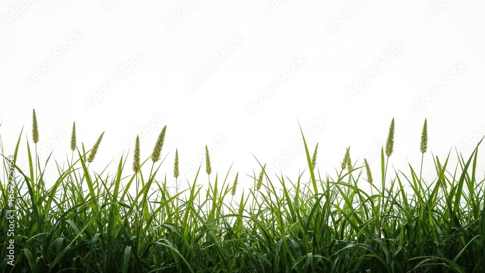 Obraz premium Lone outline of plants and grass in a field against a white backdrop