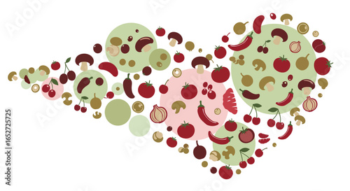 Healthy Food Heart Concept Nutrition Vector Icons Collection