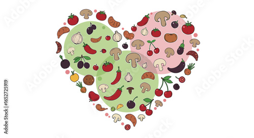 Healthy Food Heart Concept Nutrition Vector Icons Collection