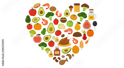 Healthy Food Heart Concept Nutrition Vector Icons Collection