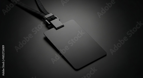 Elegant Black ID Card Badge with Lanyard on Dark Background for Mockups