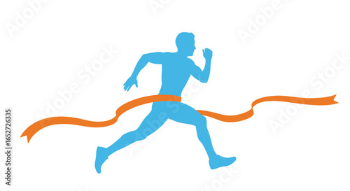 Running man crossing finish line marathon race competition
