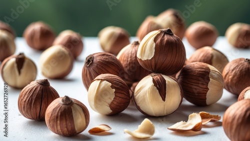 Close-up of peeled hazelnut...