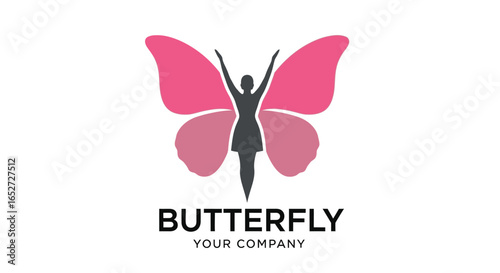 Butterfly logo design pink wings woman silhouette vector