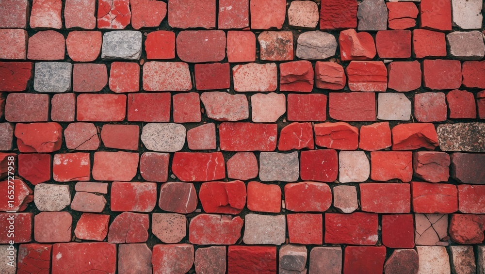 Fototapeta premium Red-hued natural stone for paving floors, walls, or pathways. Rustic fencing, patio, backyard, or roadway surface materials.