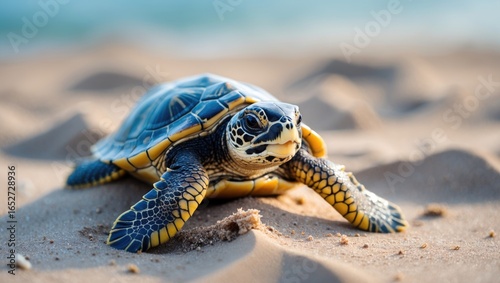 Tiny turtle explores the oc...
