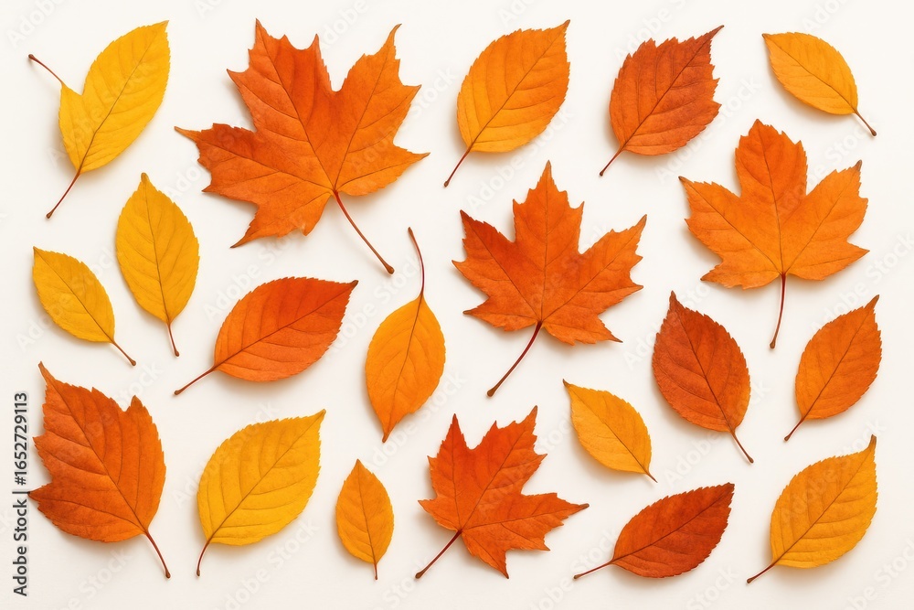 Fototapeta premium Colorful Fall Foliage Fallen onto a Plain White Surface