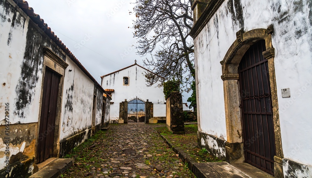 Whitewashed buildings, cobblestone path Whitewashed buildings, cobblestone path