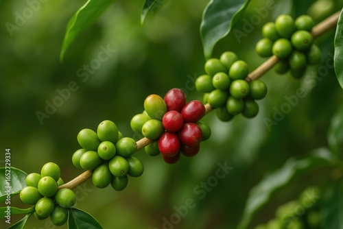Bunch of ripe and green cof...