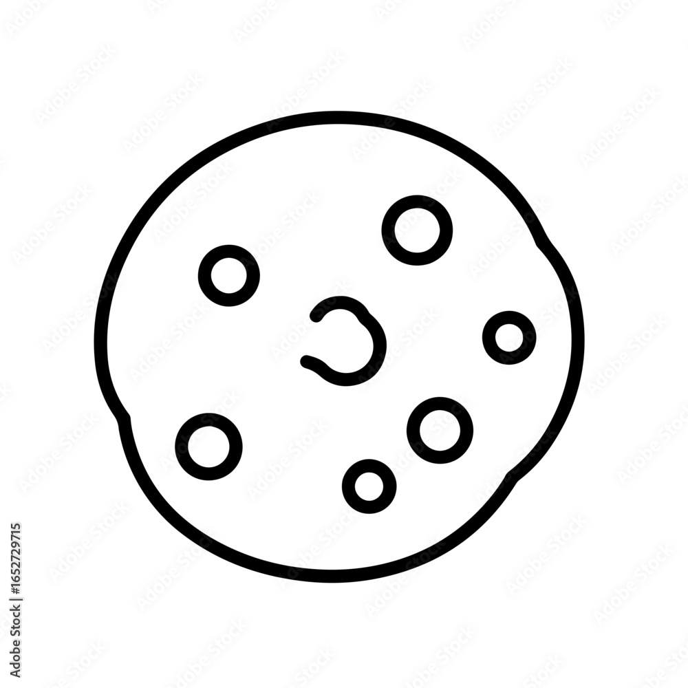 Obraz premium Simple Line Art Cookie with Chocolate Chips and a Crescent-Shaped Chip