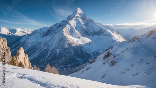 Snowy alpine scenery with t...