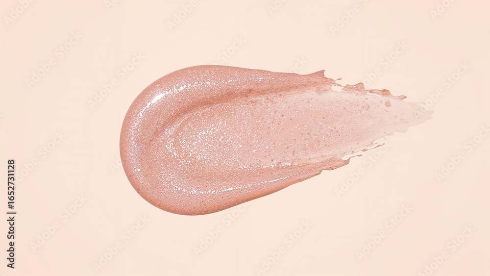 Fototapeta premium Pearl-infused lip gloss, gel, or shampoo streaked on a neutral beige surface