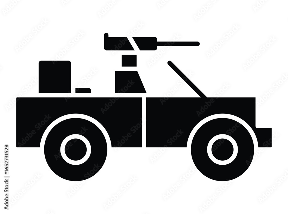 Fototapeta premium Black Silhouette of Military Vehicle with Gun Mounted on Top