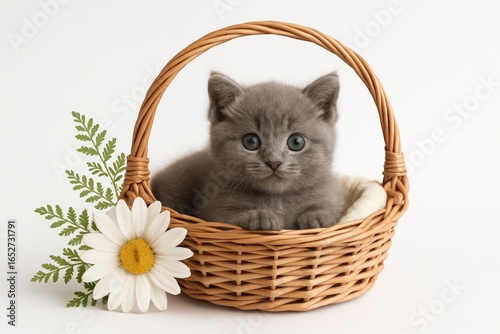 Adorable grey kitten nestle...