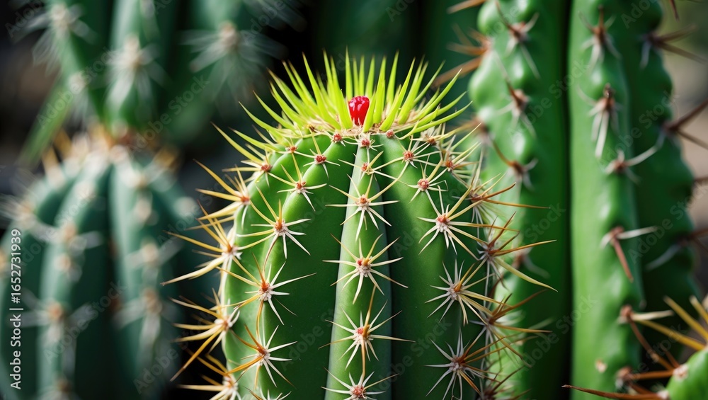 Detailed shot of a vibrant green cactus with textured surface Detailed shot of a vibrant green cactus with textured surface