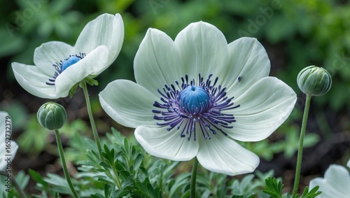 Close-up shot of a Japanese anemone blossom