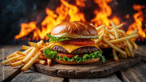 Delicious burger and golden...