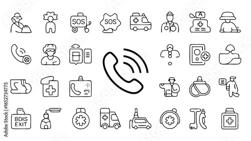 Emergency call medical assistance icons set vector illustration for healthcare services