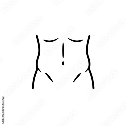 Minimalist Line Art Illustration of Human Torso, Abdominal Muscles and Navel