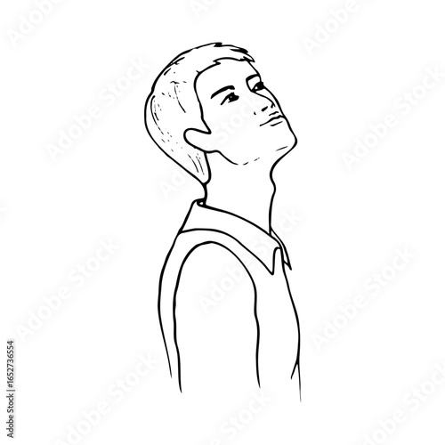 male portrait looking up - hand drawn doodle sketch