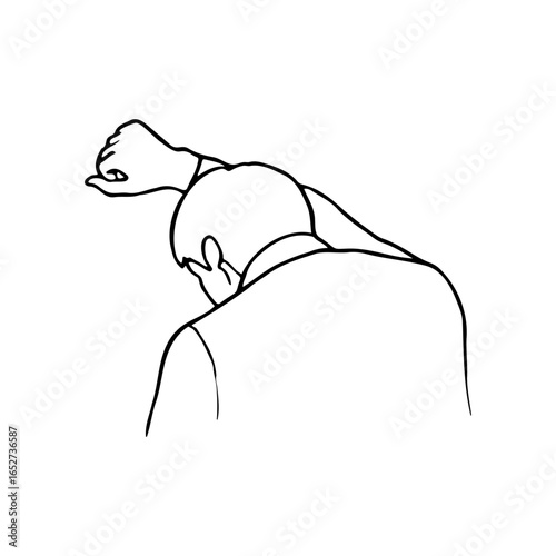 man leaning forward with hand against wall. hiding tears, feeling unwell, despair - hand drawn doodle sketch