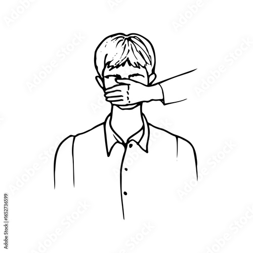 man being gagged - hand drawn doodle sketch